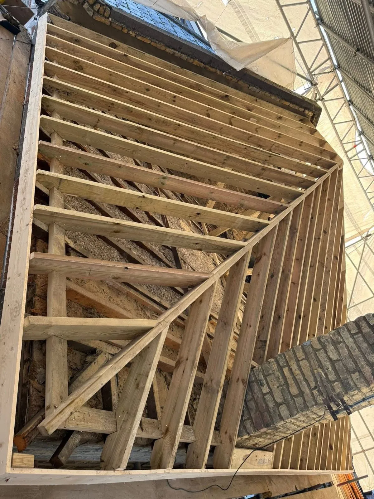 New roof timbers and rafters during a re-roof in Tavistock