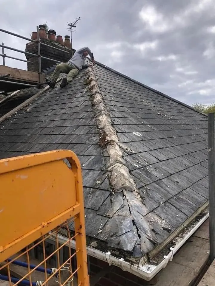 Slate roof ridge and chimney repair in Tavistock